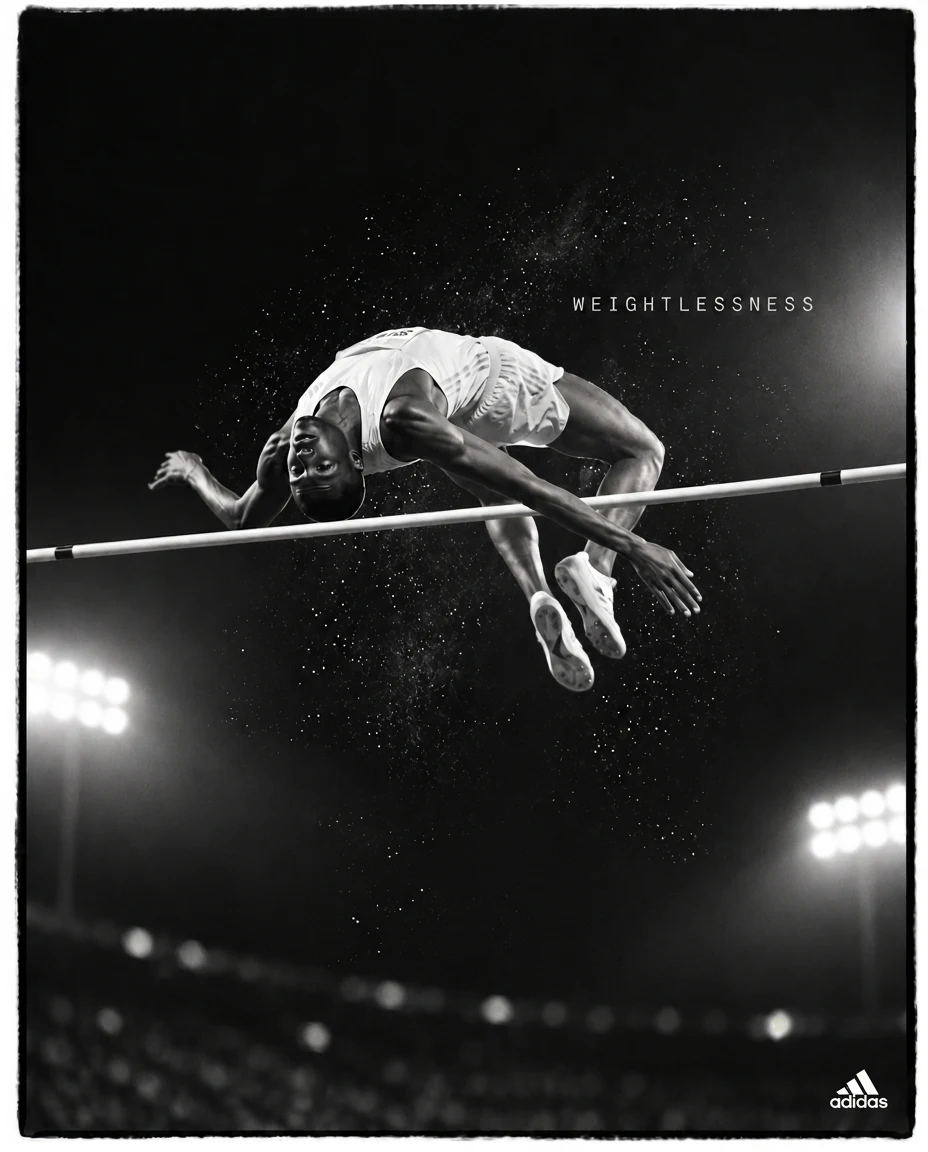 Weightlessness: athlete clearing a high-jump bar