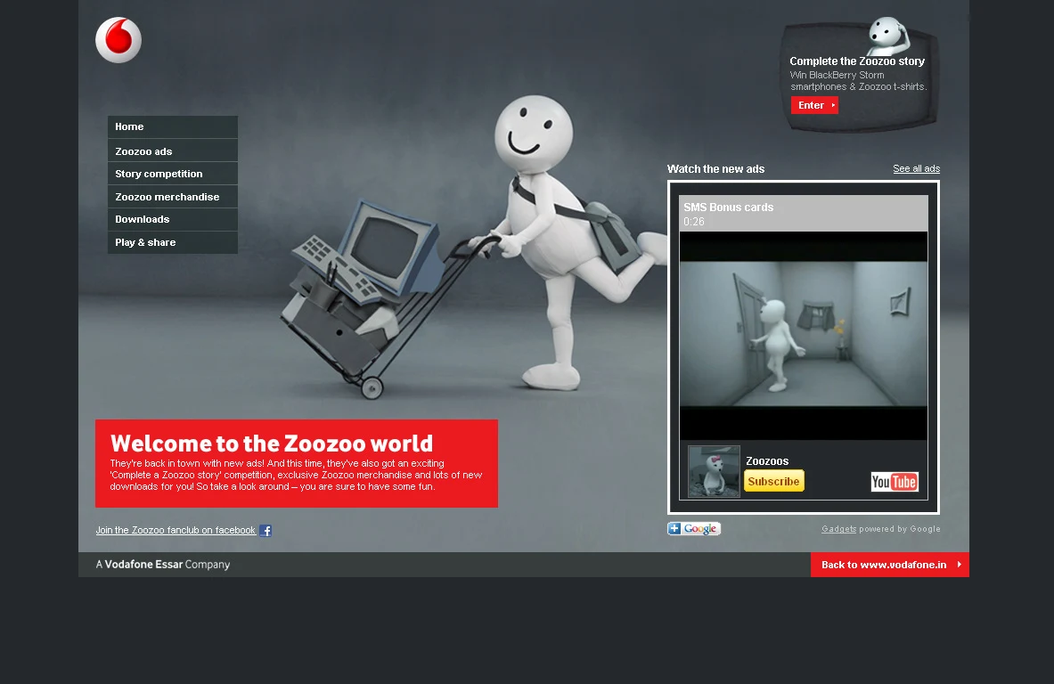Vodafone ZooZoo microsite with character, navigation and video player